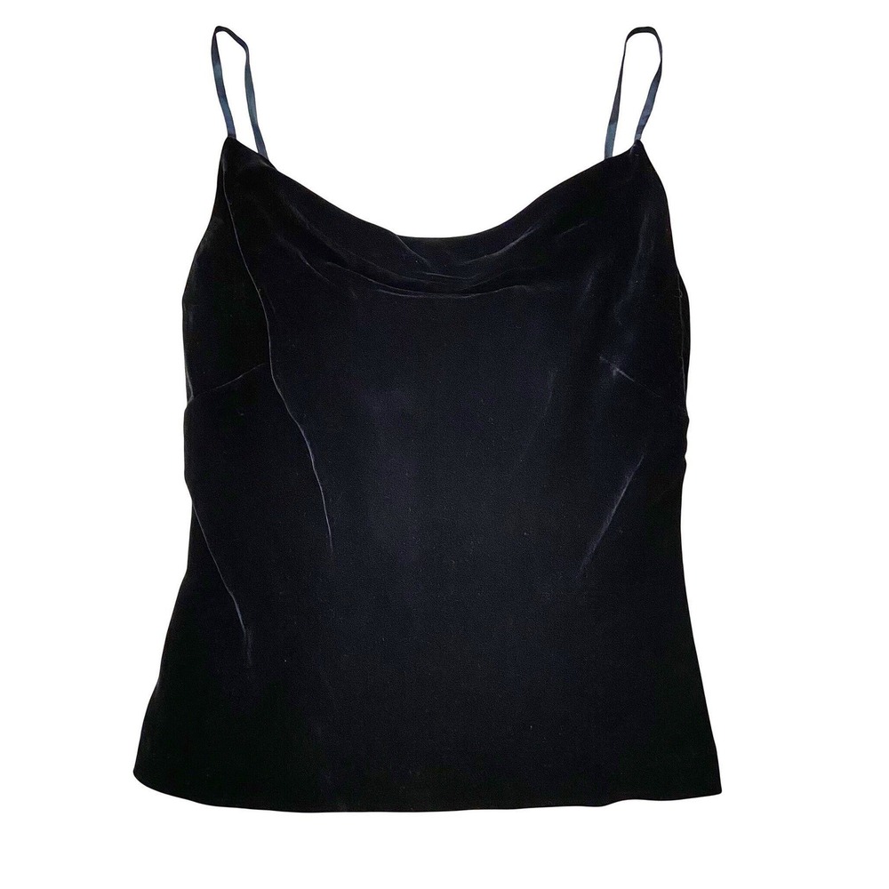 Vintage Banana Republic Silk Velvet Cami Tank Top Cowl Neck Black Womens XS Y2K